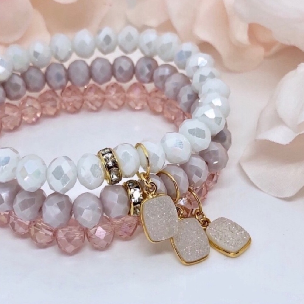 Czech Glass & Drusy Charm Bracelets - Picture 2 of 5